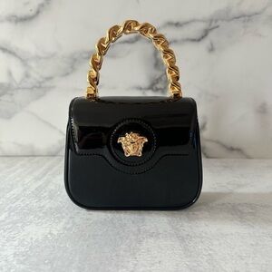 Versace Mini Bag in Black with Gold Chain Handle